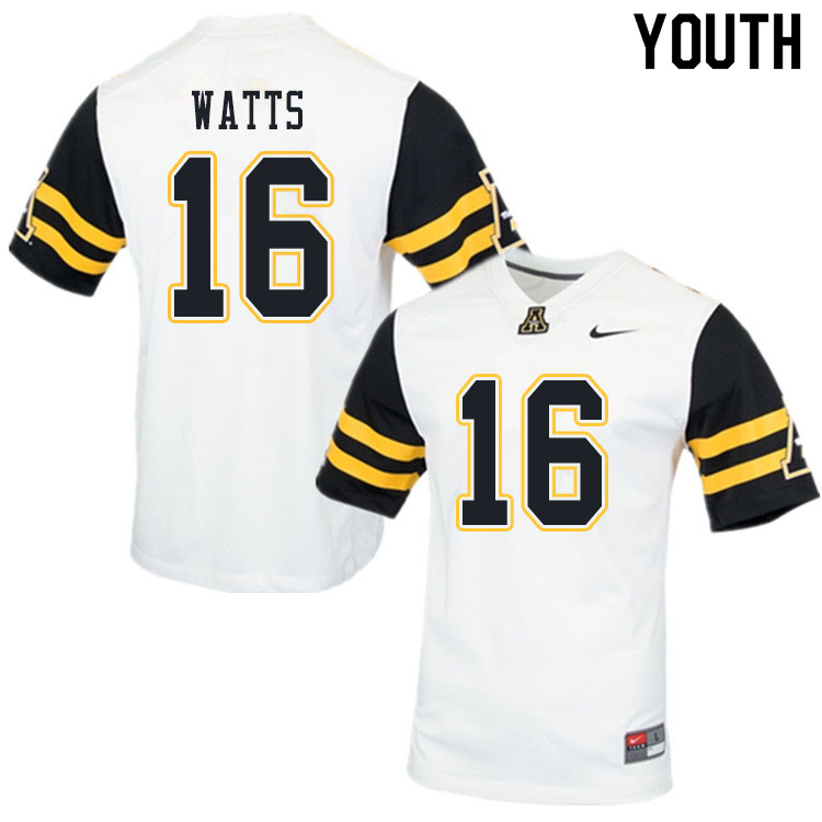 Youth #16 Bailey Watts Appalachian State Mountaineers College Football Jerseys Sale-White - Click Image to Close